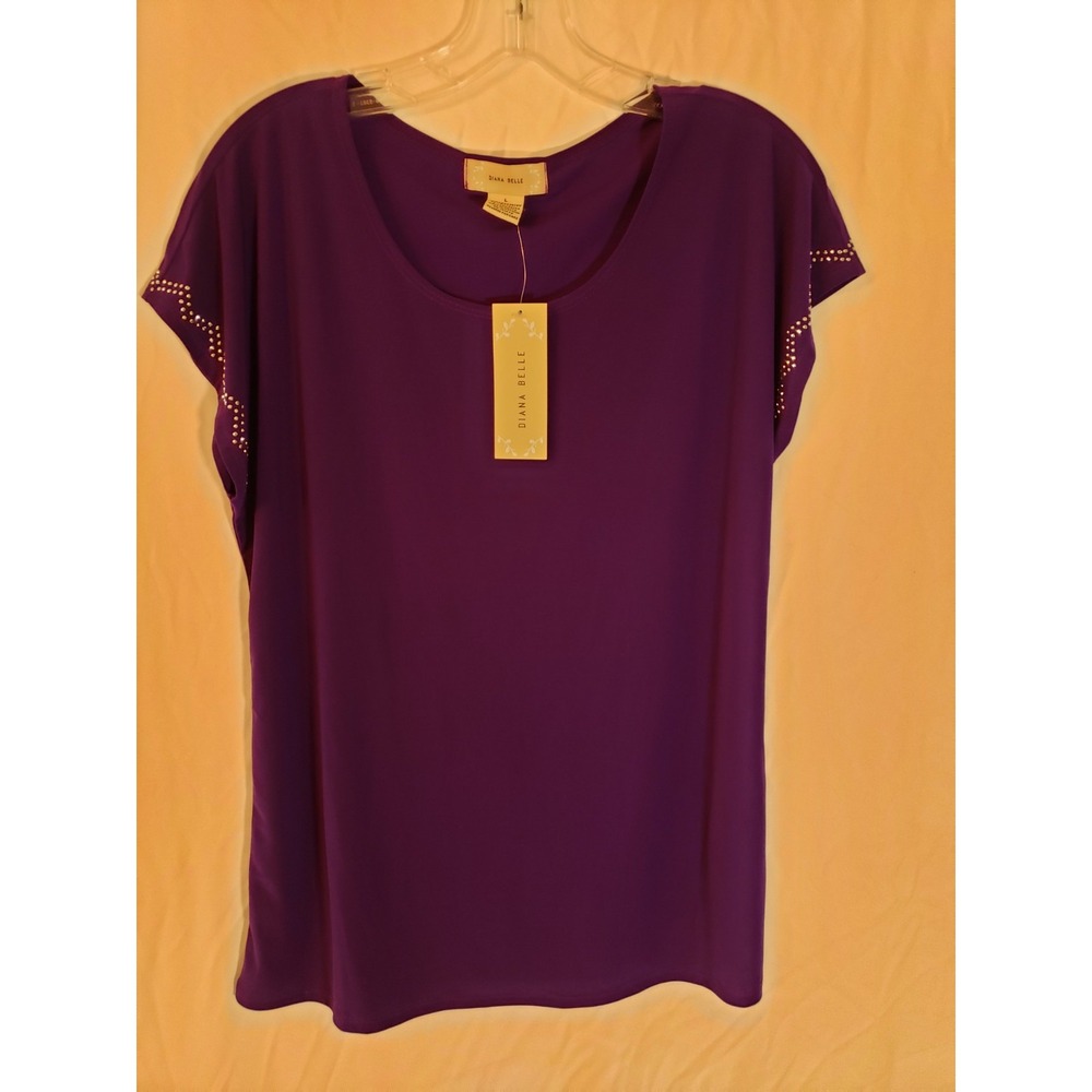 Women's Diana Belle Purple Sequined Short Sleeve Top Size L